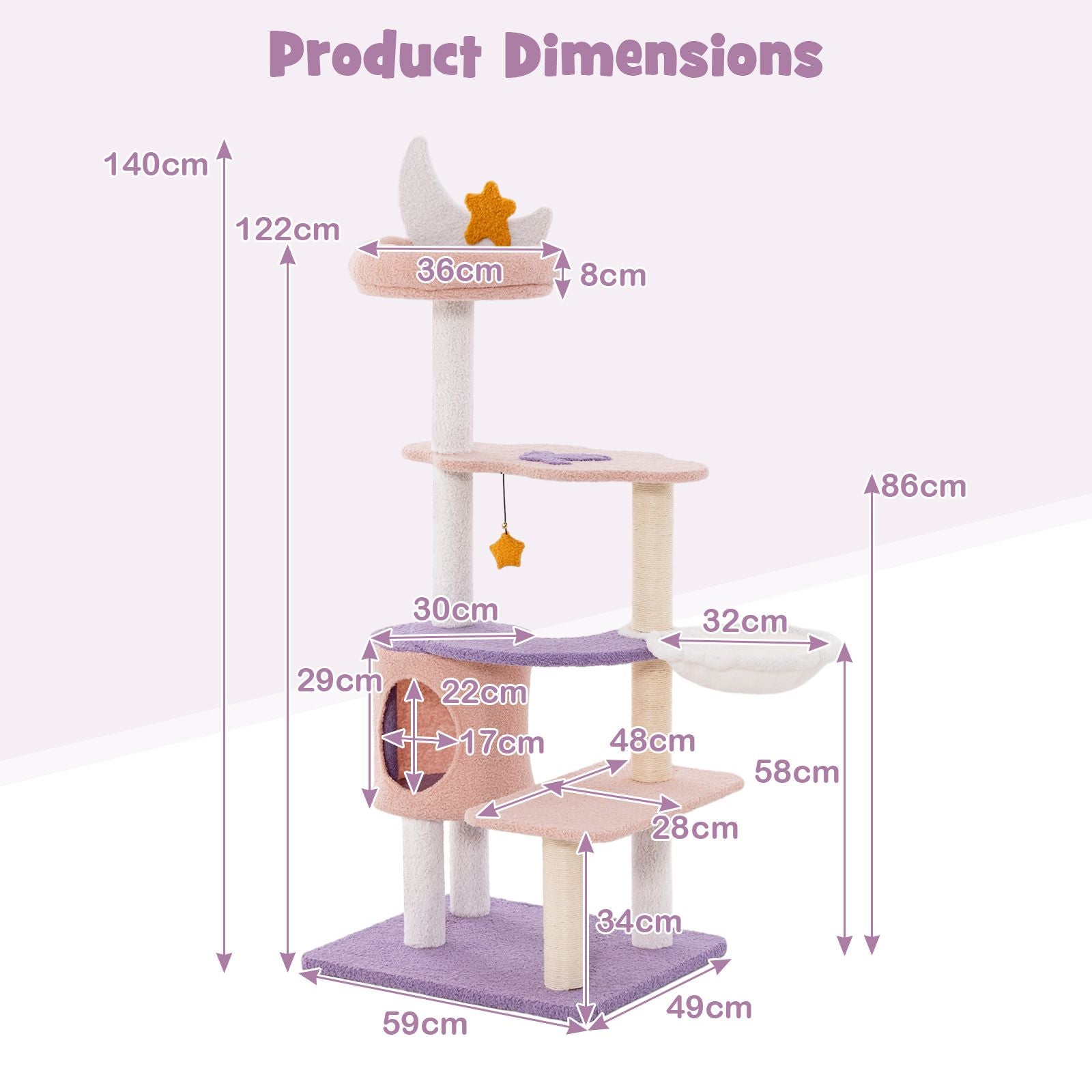 Multi-Level Cute Cat Tree with Sisal Covered Scratching Posts and Condo