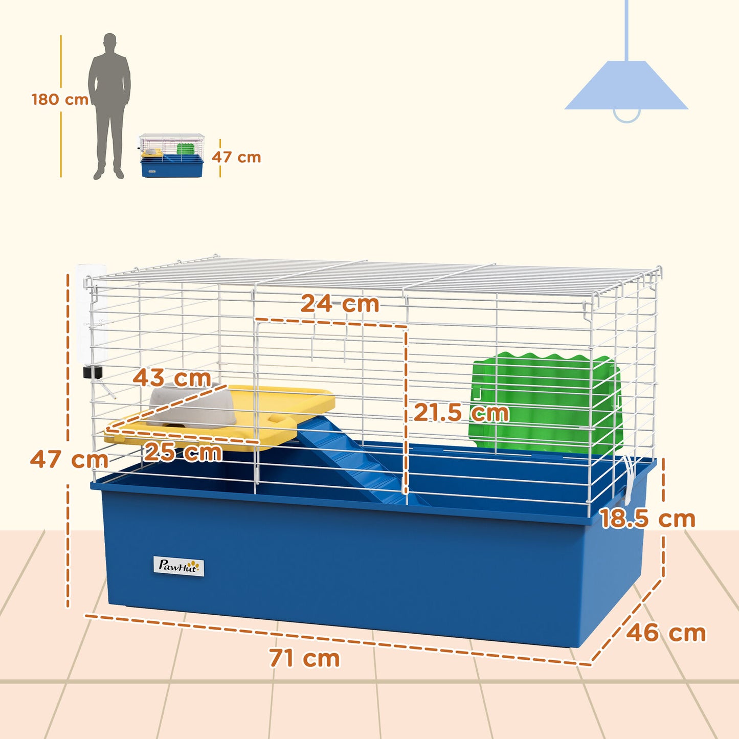 Pawhut Small Animal Cage, Rabbit Guinea Pig Hutch, Pet Playhouse, Blue