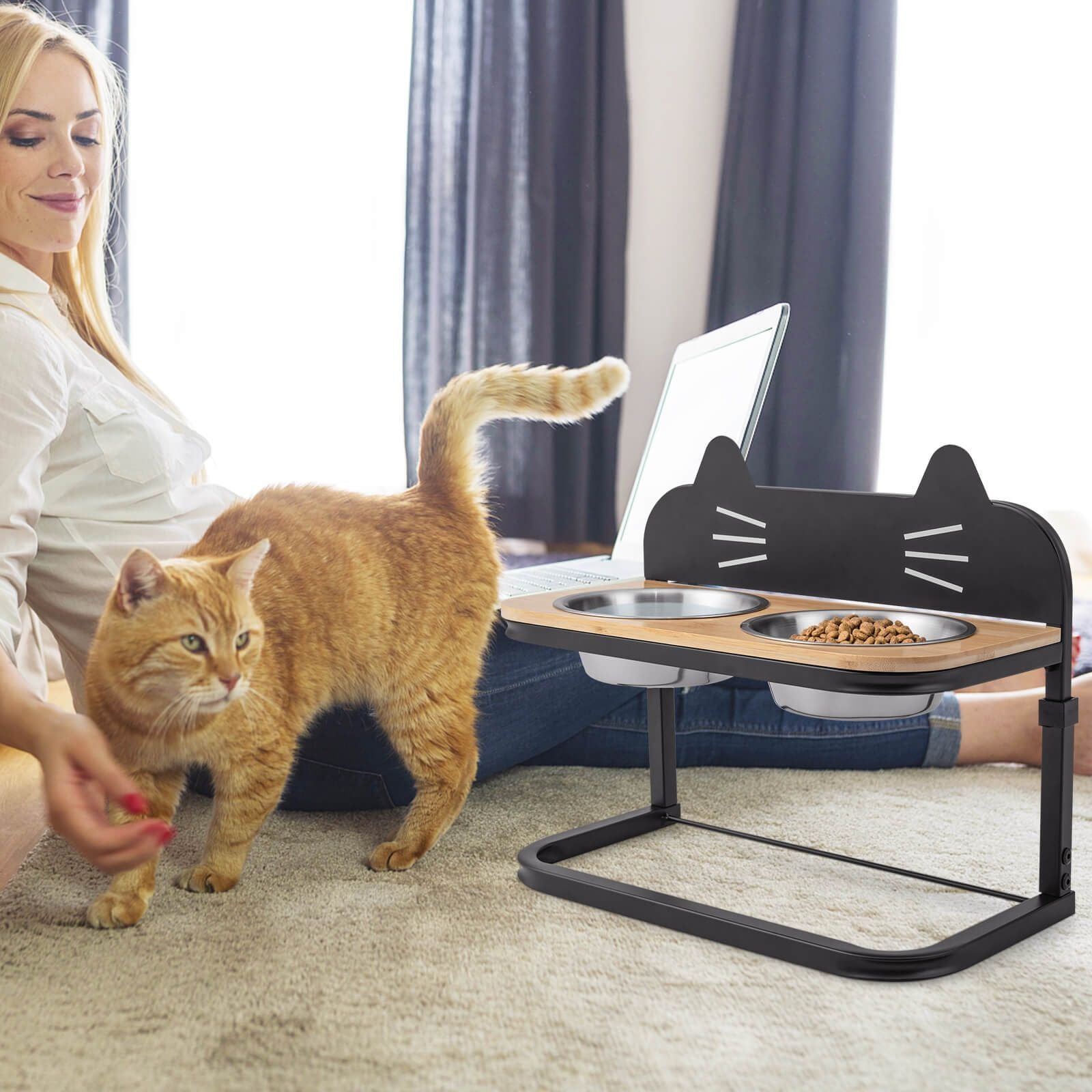 Elevated Pet Feeder for Cats with 2 Stainless Steel Bowls