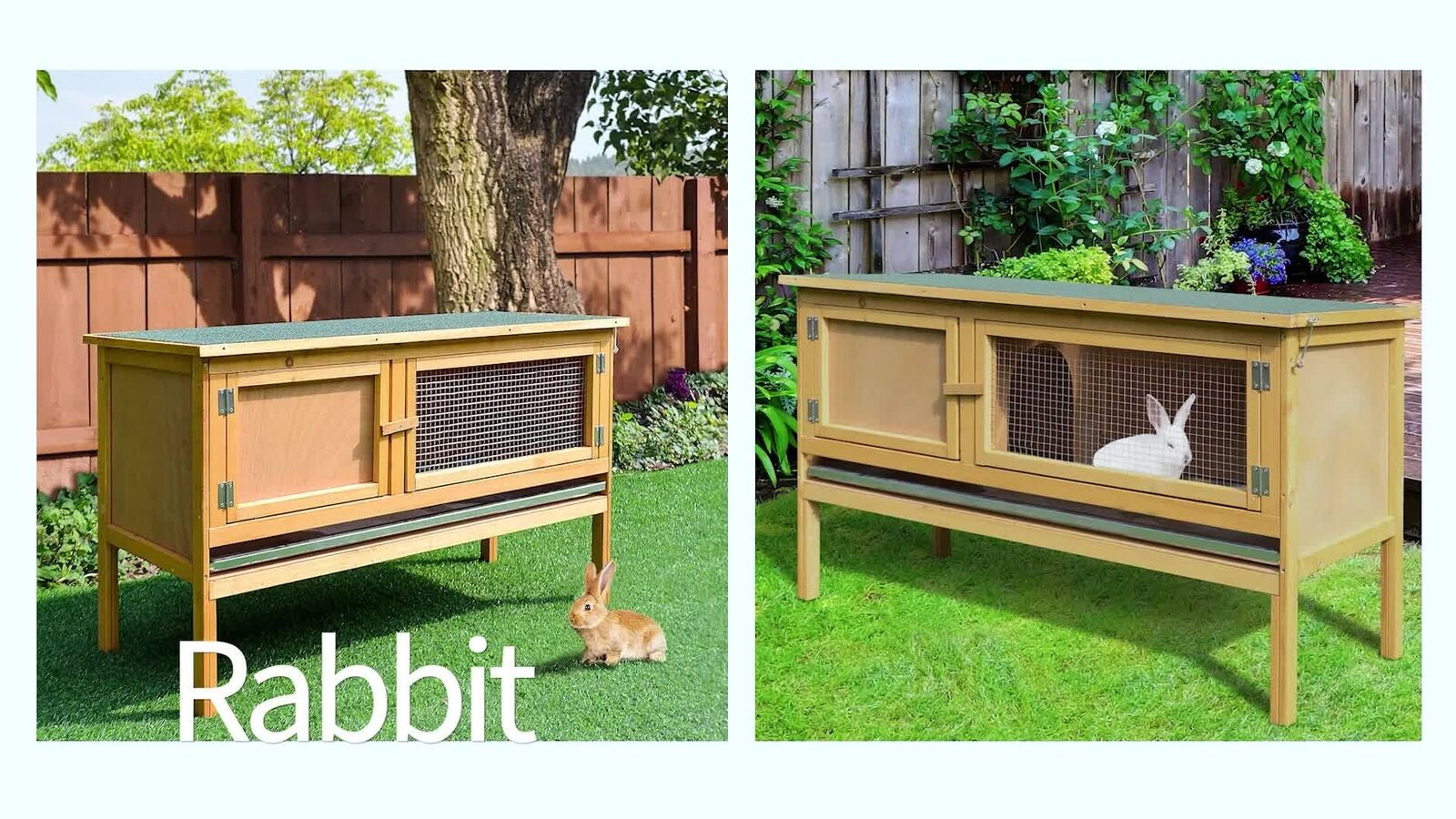 Wooden Rabbit Hutch Bunny Cage Outdoor Small Animal House W/ Hinged Top