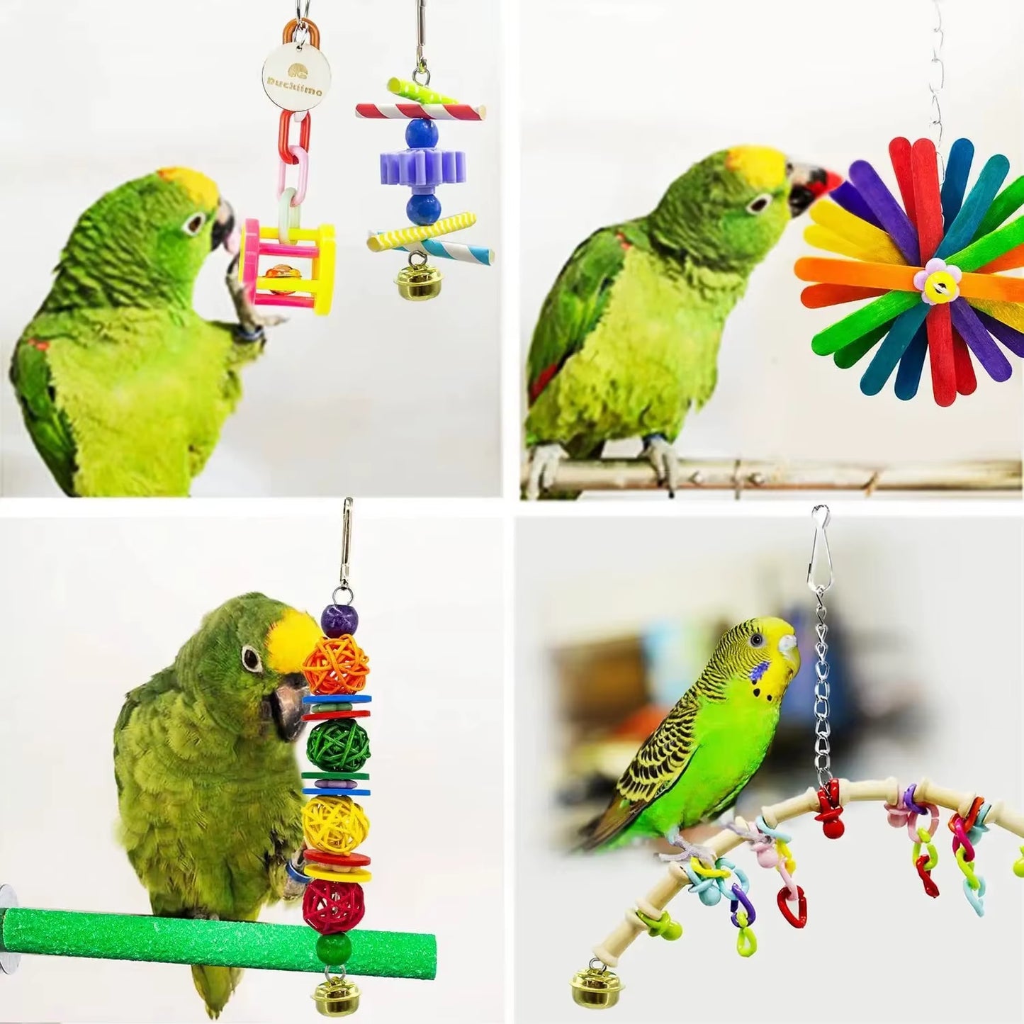 15 Pcs Bird Cage Toys for Parrots Wood Training Swing Suspension Bridge Ball Cage Bells Chewing Climbing Toy Bird Accessories