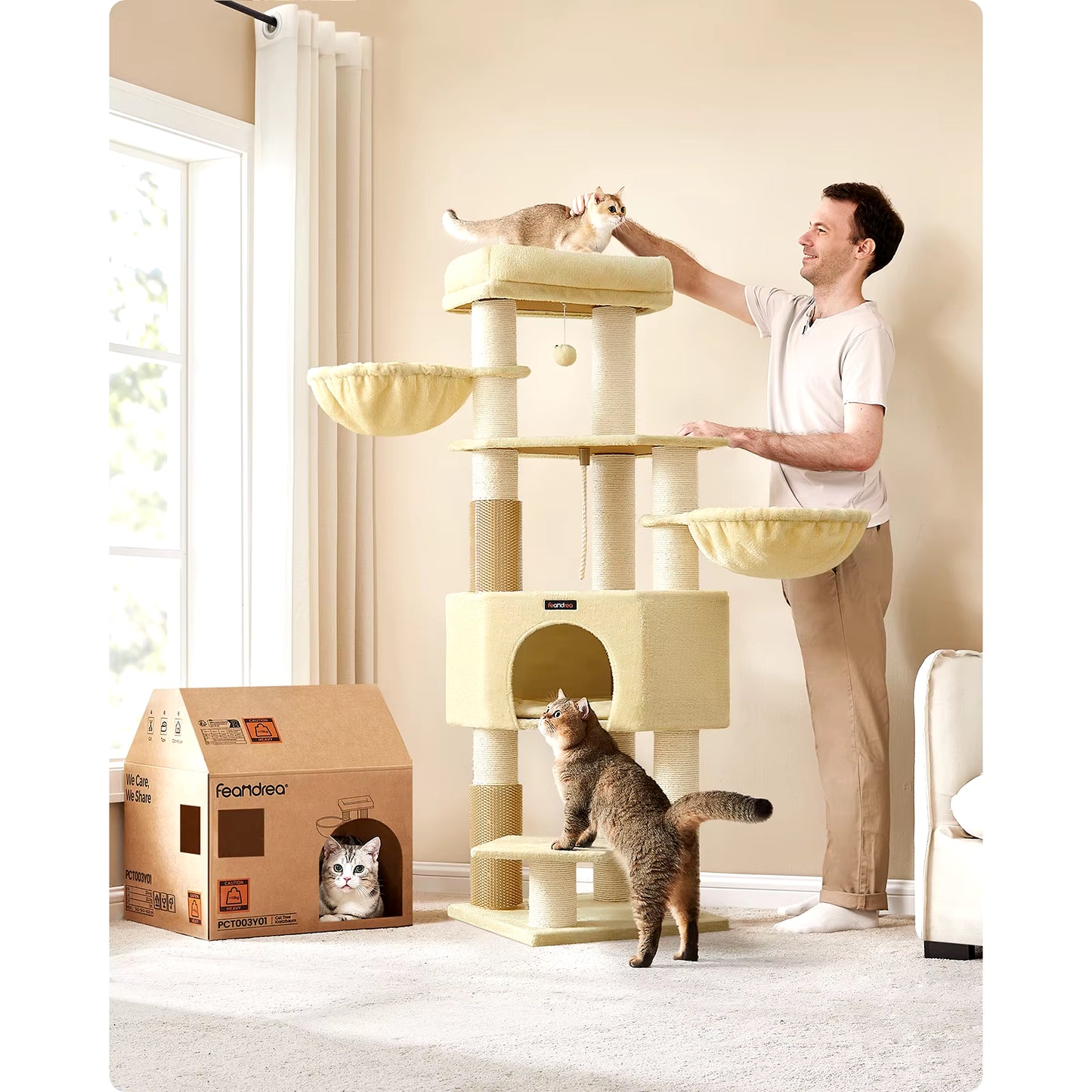 Cat Tree for Large Cats, Heavy-Duty Cat Tower with Self-Warming Pads, 9 Scratching Posts, Large Perch