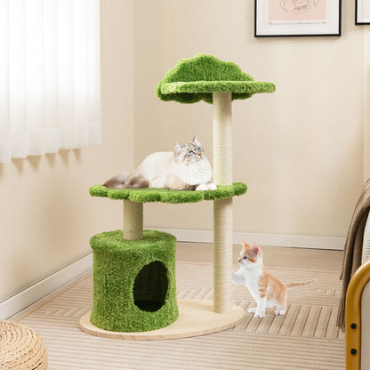 97 Cm Cute Cat Tree with Fully Wrapped Sisal Scratching Posts