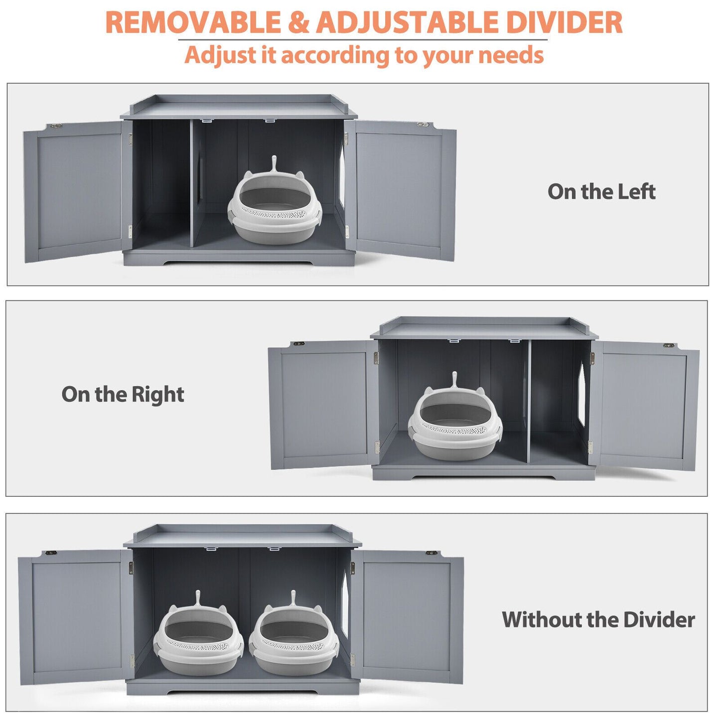 Large Cat Litter Box with Double Doors and Removable Divider