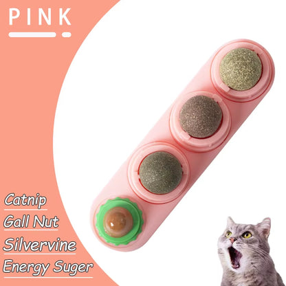 Natural Catnip Cat Wall Stick-On Ball Toy Scratchers Treats Healthy Natural Removes Balls to Promote Digestion Cat Grass Snack