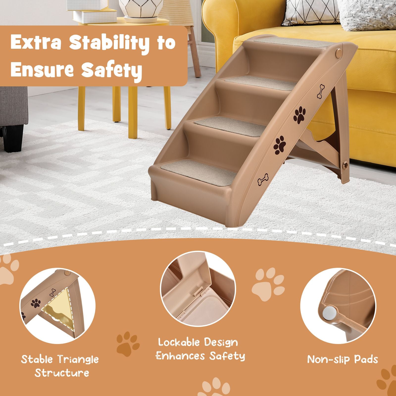 4-Step Pet Stairs with Non-Slip Foot Pads