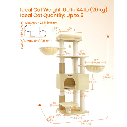 Cat Tree for Large Cats, Heavy-Duty Cat Tower with Self-Warming Pads, 9 Scratching Posts, Large Perch