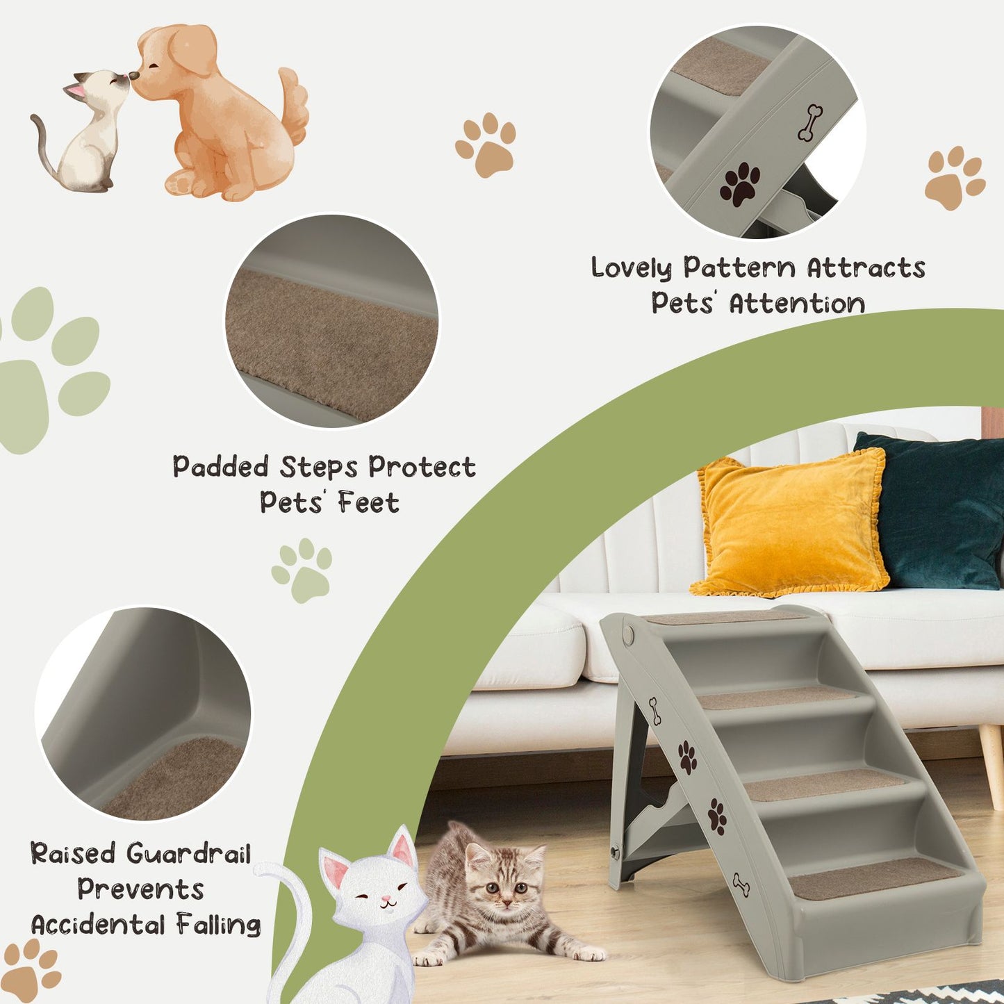 4-Step Pet Stairs with Non-Slip Foot Pads