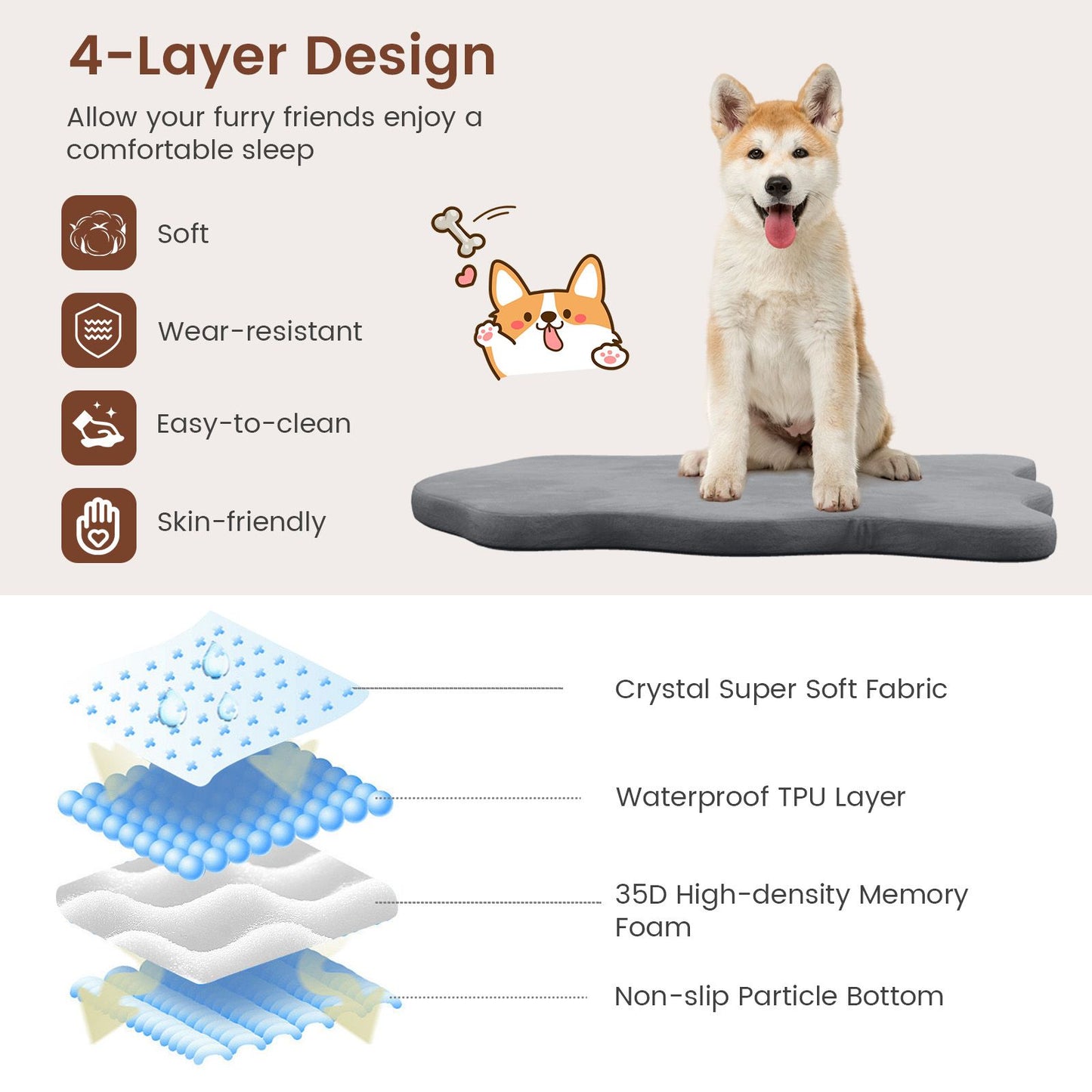 Large Dog Bed with Memory Foam Support and Removable Cover