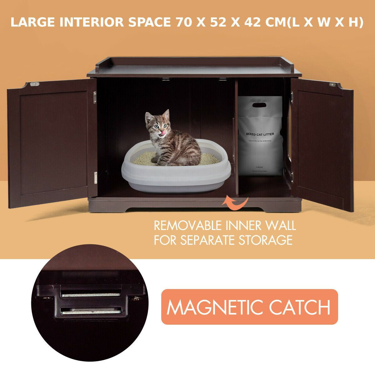 Large Cat Litter Box with Double Doors and Removable Divider