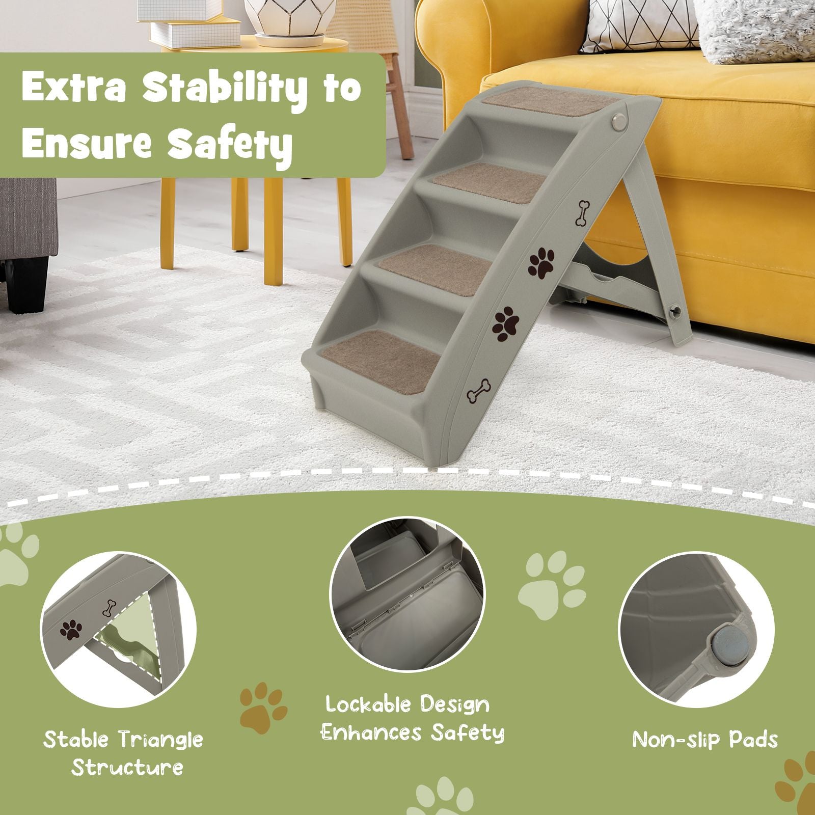 4-Step Pet Stairs with Non-Slip Foot Pads