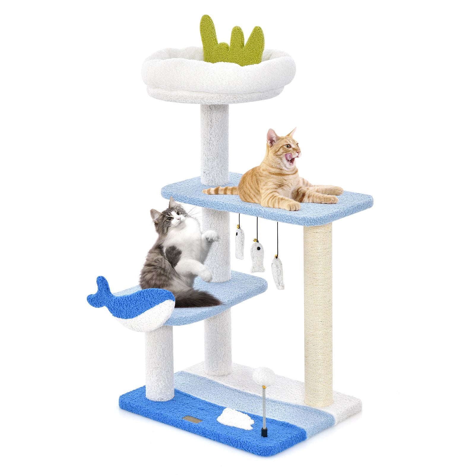 Ocean-Themed Cat Tree with Scratching Posts and Hanging Toys