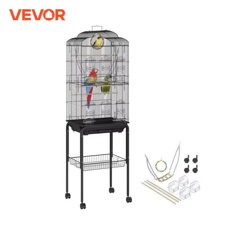 60 Inch Bird Aviary Flight Pet Bird Cage Metal with Rolling Stand and Hanging Toys for Cockatiels Parrots Pigeons Parakeet