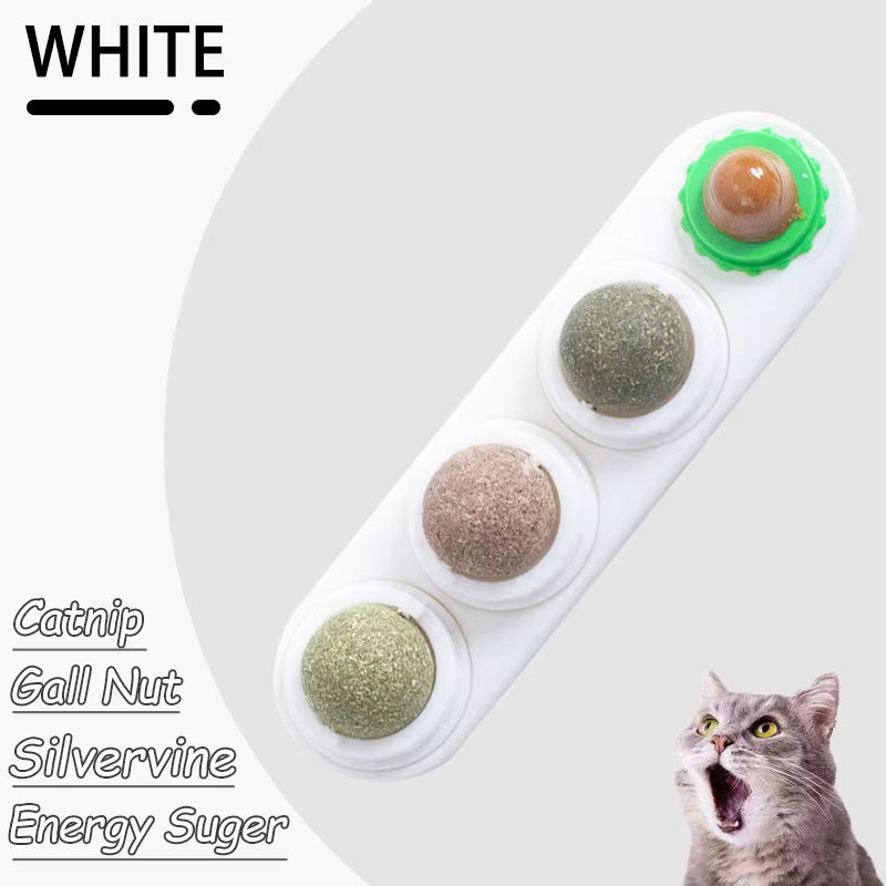 Natural Catnip Cat Wall Stick-On Ball Toy Scratchers Treats Healthy Natural Removes Balls to Promote Digestion Cat Grass Snack