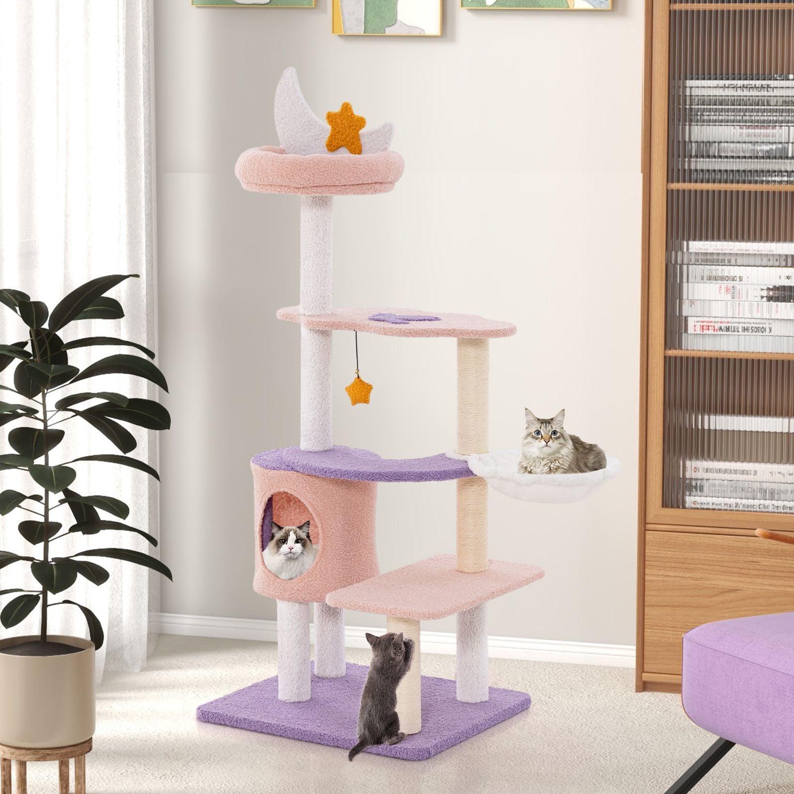 Multi-Level Cute Cat Tree with Sisal Covered Scratching Posts and Condo