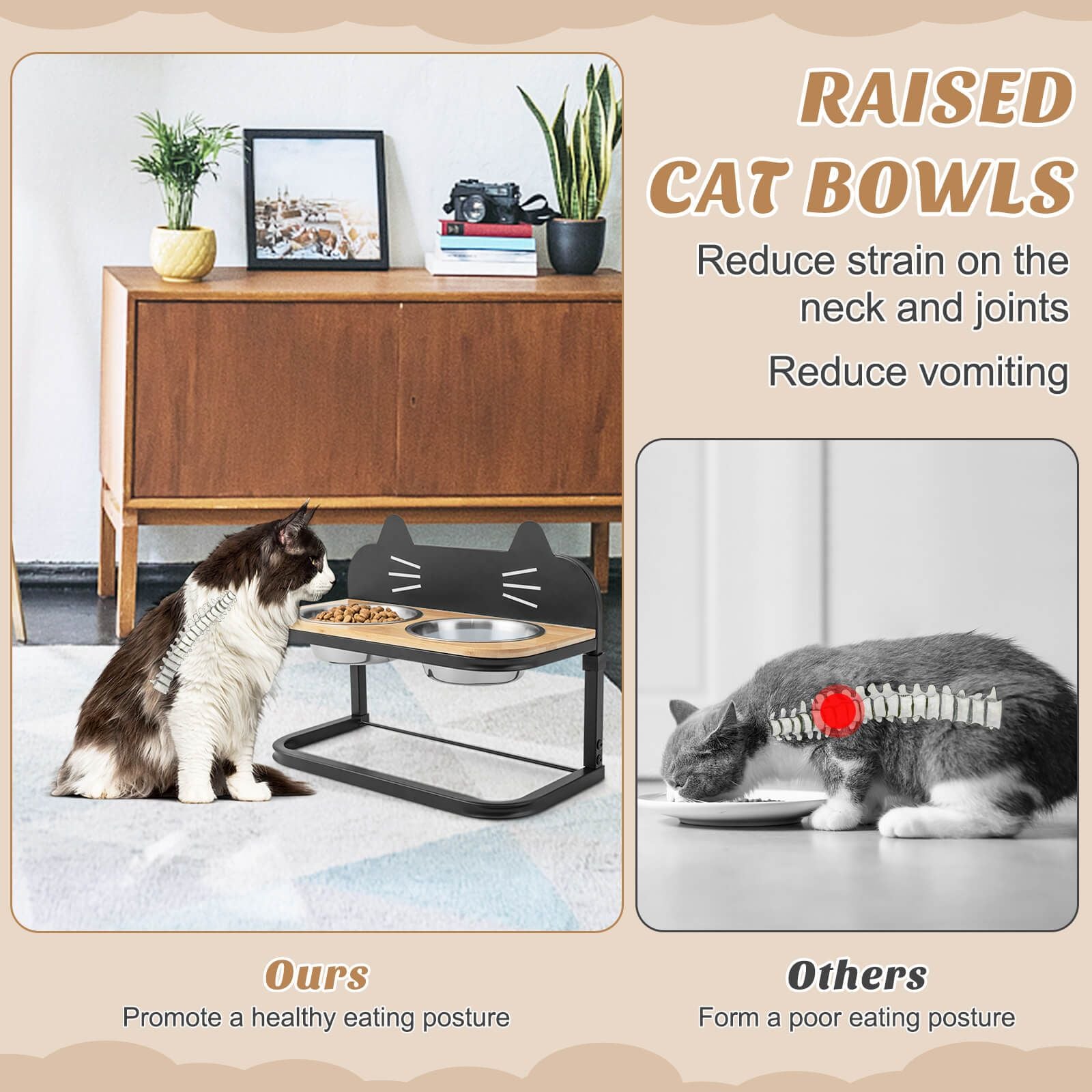 Elevated Pet Feeder for Cats with 2 Stainless Steel Bowls