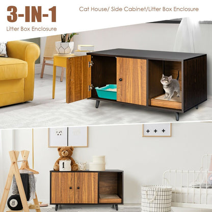 Wooden Storage Cabinet with Cat Little Box Enclosure