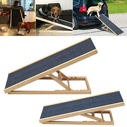 Dayplus Solid Wooden Pet Ramp Car Dog Ladder 2-Height Adjustable with Non-Slip Carpet Safety Pets Puppy Surface Access Stair UK