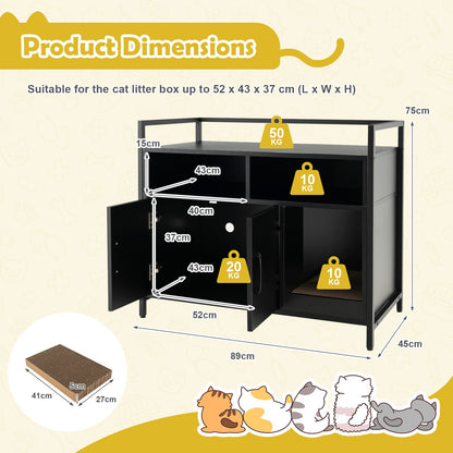 Wooden Cat Litter Box Enclosure with Compartments and Scratching Board