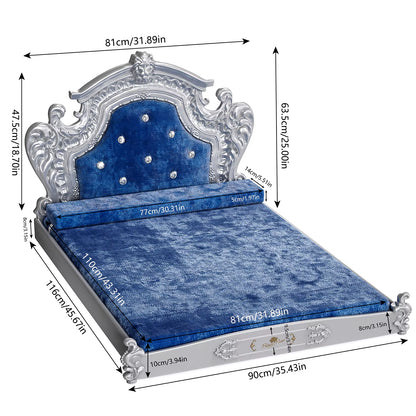 Luxury Pet Bed with Headboard, Dutch Velvet Dog Cat Bed for Medium and Large Dog, European Style Noble Pet Bed