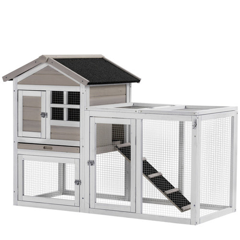 Pawhut 2-In-1 Rabbit Hutch W/ Double House, Run Box, Slide-Out Tray, Ramp