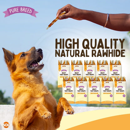 50Pk Dog Chews Treats Rawhide Twists Sticks Wrapped in Chicken Meat Healthy Food