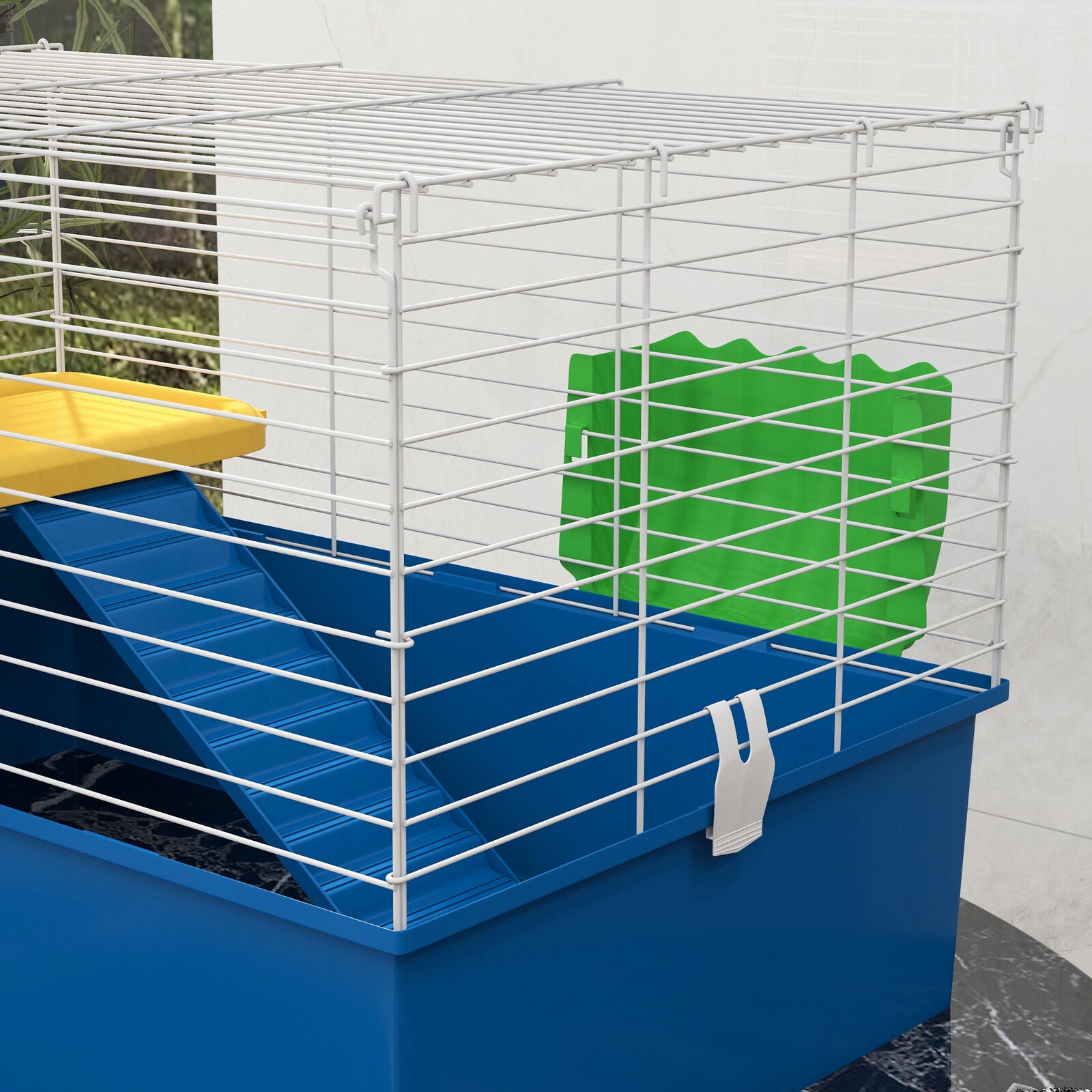 Pawhut Small Animal Cage, Rabbit Guinea Pig Hutch, Pet Playhouse, Blue