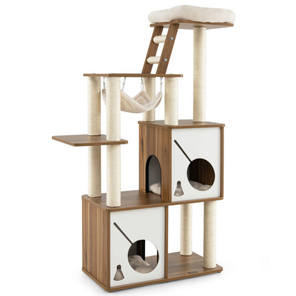 145Cm Cat Tree Tower Multi-Level with Scratching Posts and 2 Condos