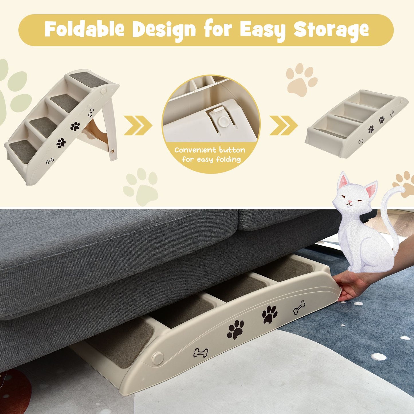 4-Step Pet Stairs with Non-Slip Foot Pads