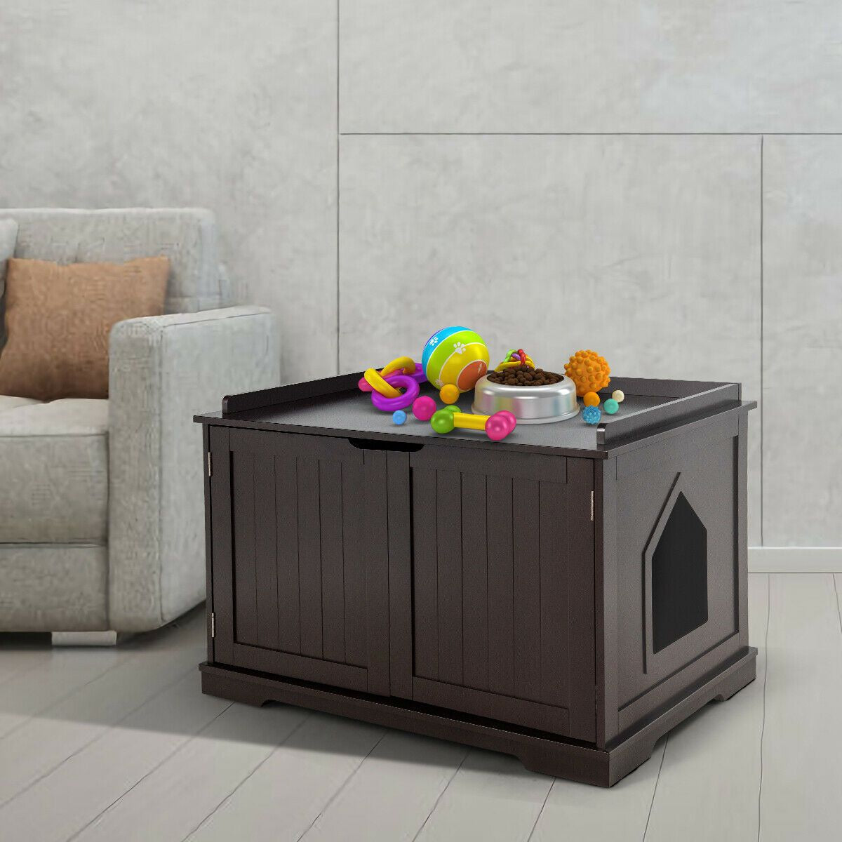 Large Cat Litter Box with Double Doors and Removable Divider