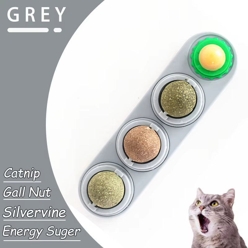 Natural Catnip Cat Wall Stick-On Ball Toy Scratchers Treats Healthy Natural Removes Balls to Promote Digestion Cat Grass Snack