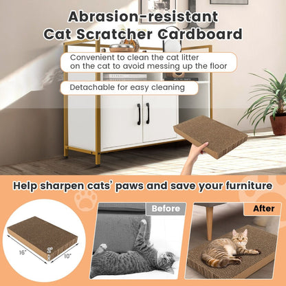 Wooden Cat Litter Box Enclosure with Compartments and Scratching Board