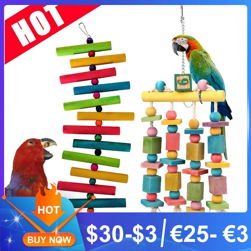 Parrot Toys Macaw Hanging Acrylic with Bells Bites Chew on Cages Cockatoo Stand Rack Swing Bird Toy Pet Product