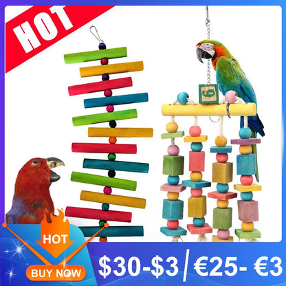 Parrot Toys Macaw Hanging Acrylic with Bells Bites Chew on Cages Cockatoo Stand Rack Swing Bird Toy Pet Product