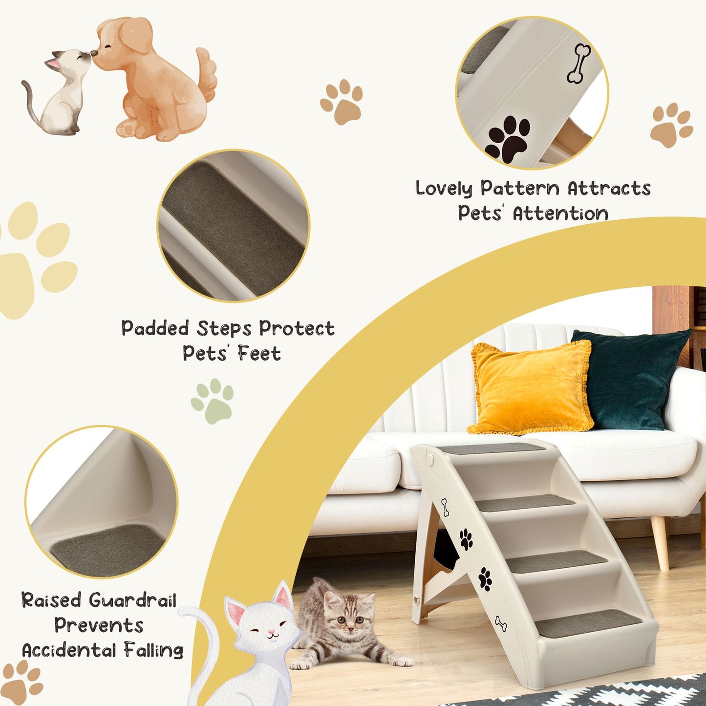 4-Step Pet Stairs with Non-Slip Foot Pads