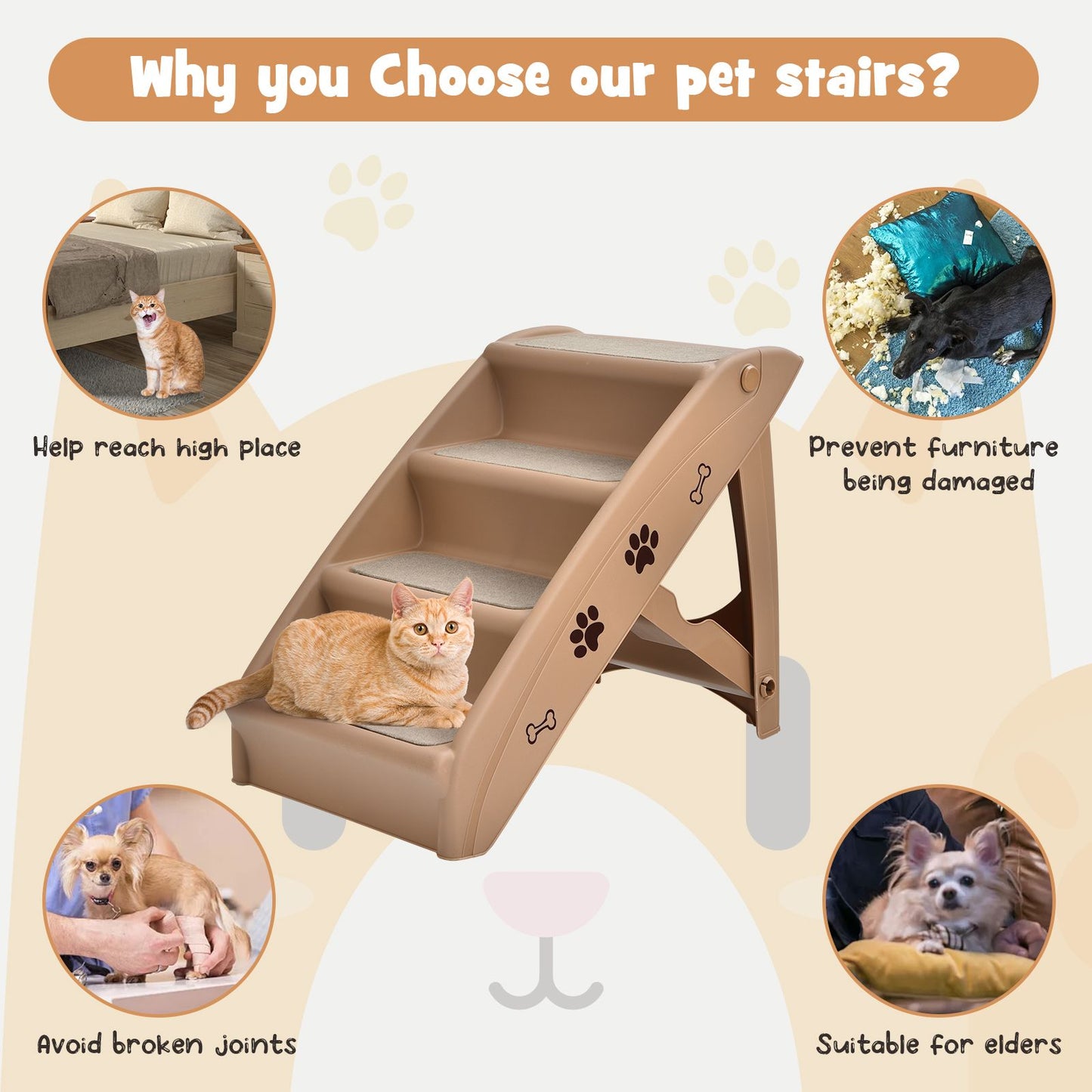 4-Step Pet Stairs with Non-Slip Foot Pads