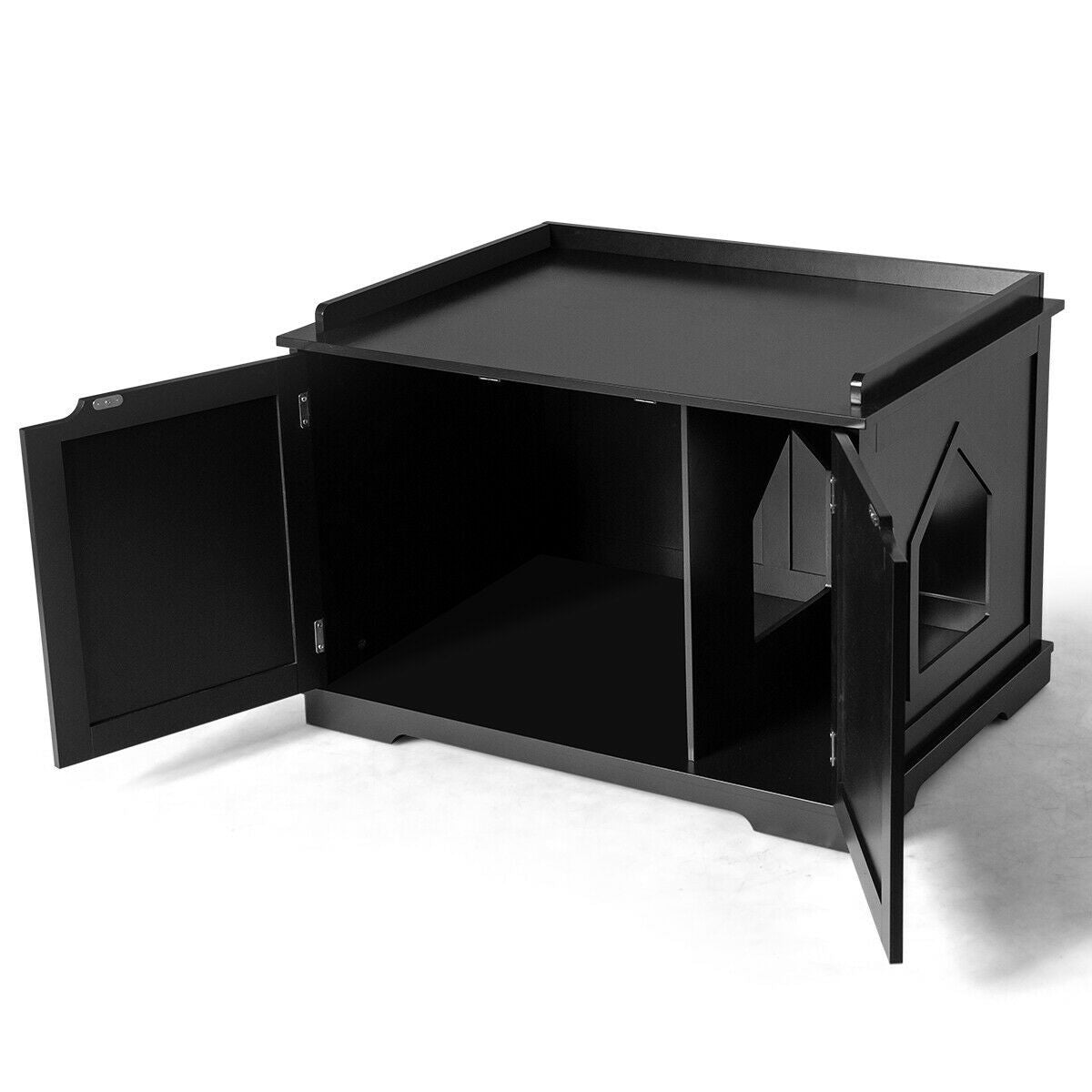 Large Cat Litter Box with Double Doors and Removable Divider