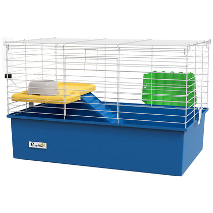 Pawhut Small Animal Cage, Rabbit Guinea Pig Hutch, Pet Playhouse, Blue