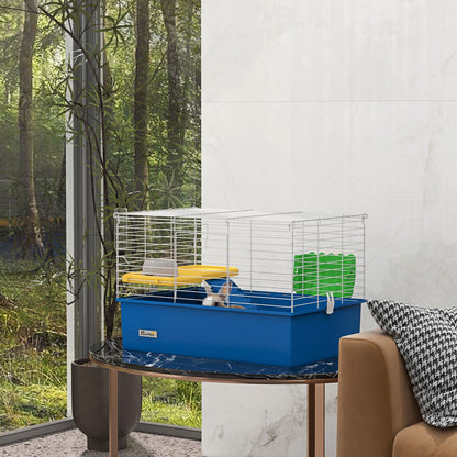 Pawhut Small Animal Cage, Rabbit Guinea Pig Hutch, Pet Playhouse, Blue