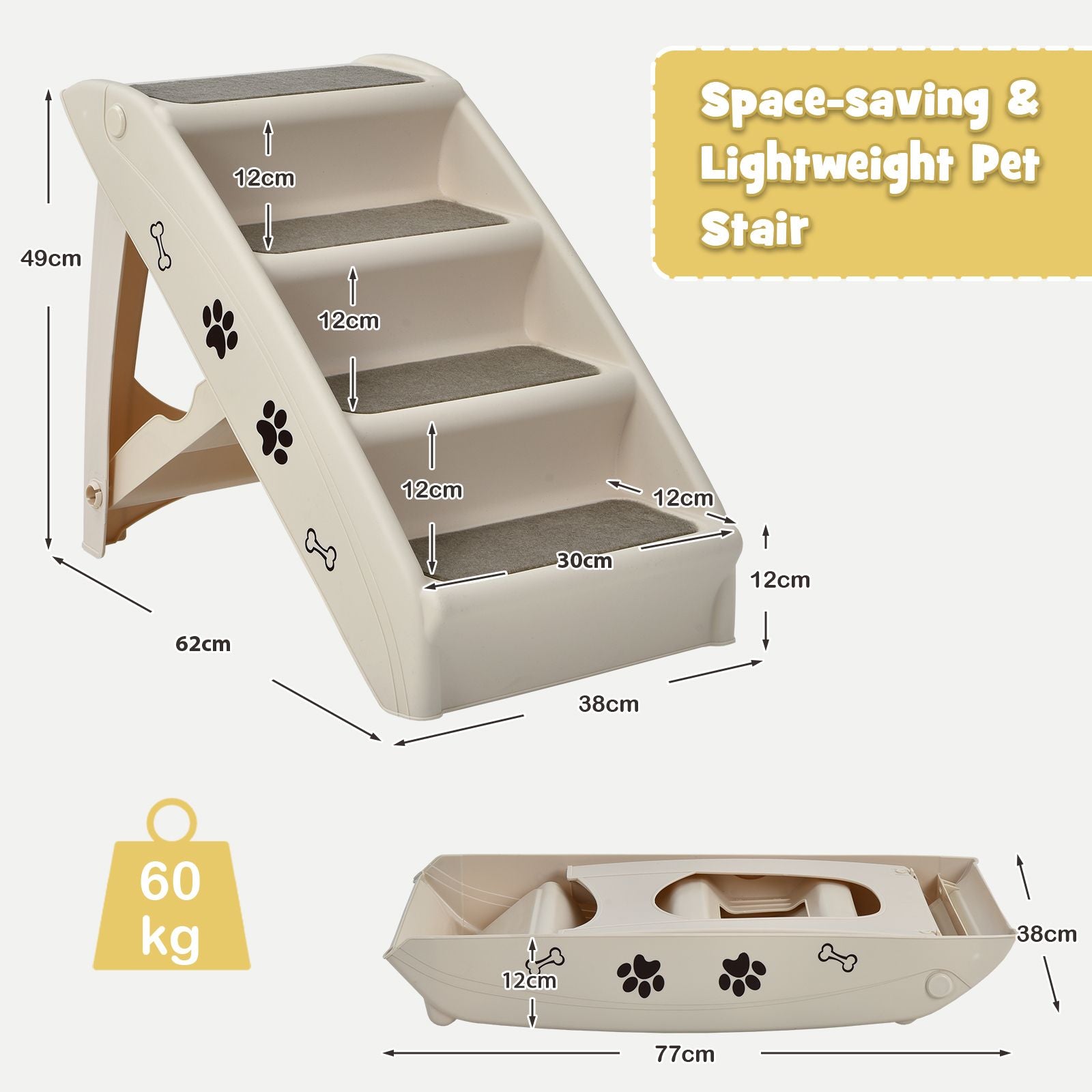 4-Step Pet Stairs with Non-Slip Foot Pads