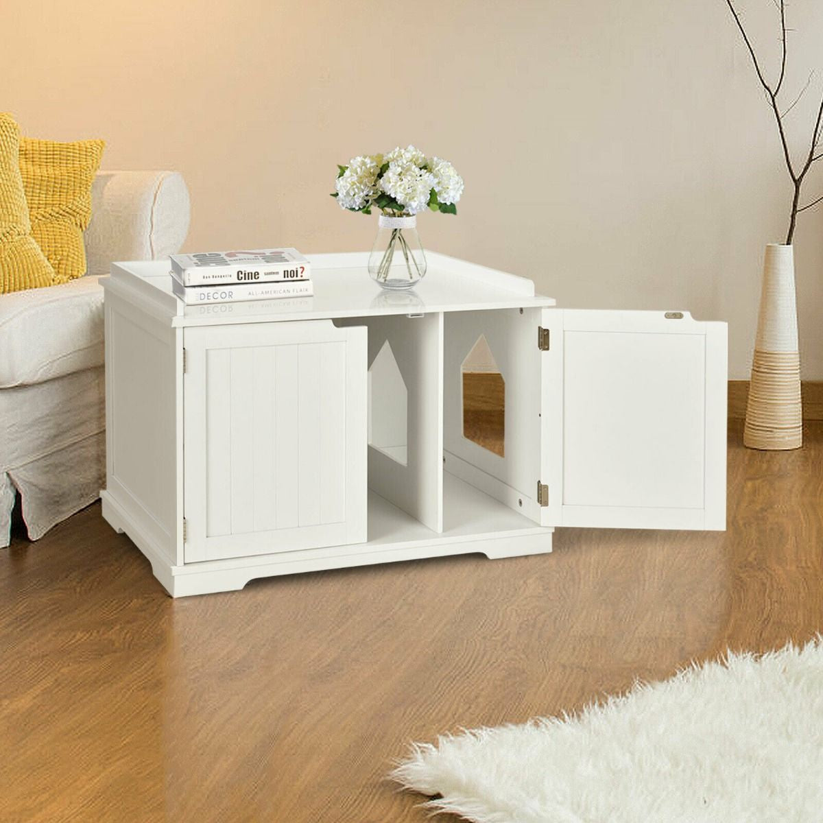 Large Cat Litter Box with Double Doors and Removable Divider