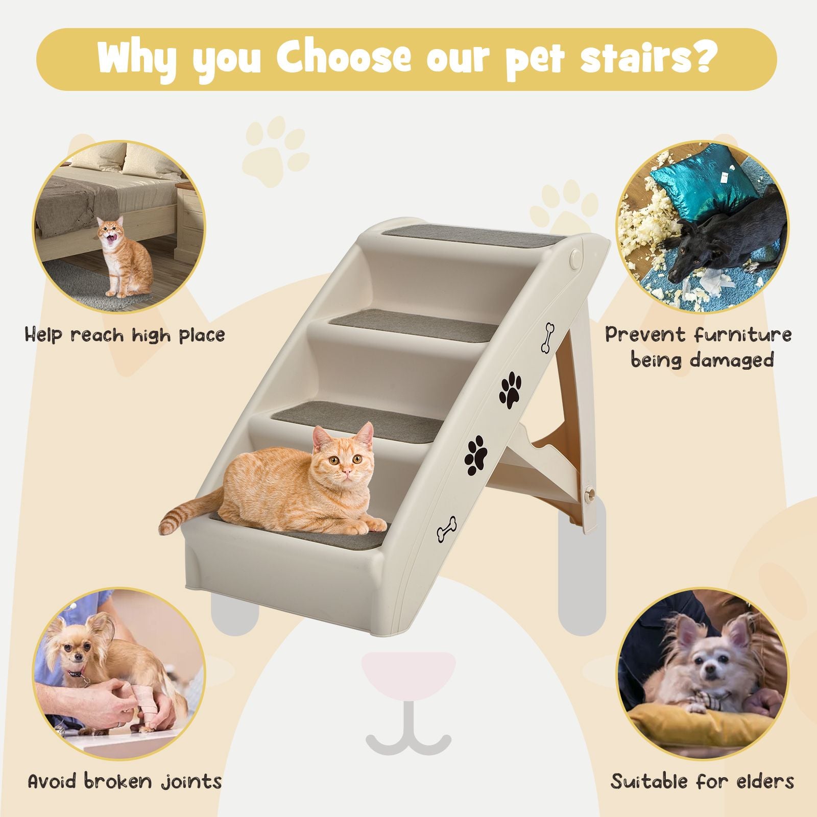 4-Step Pet Stairs with Non-Slip Foot Pads