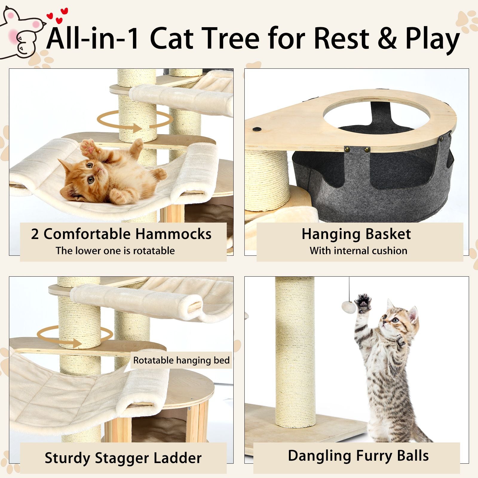 197 Cm Multi-Level Cat Tree Cat Tower for Play and Rest