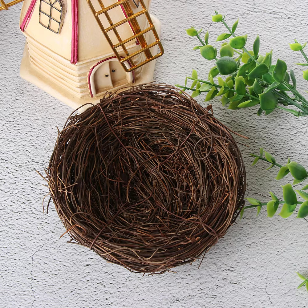 1PC New Fashion Cute Handmade Vine Brown Bird Nest House Nature Craft Holiday Home Decoration Gift 6,8,10,12Cm