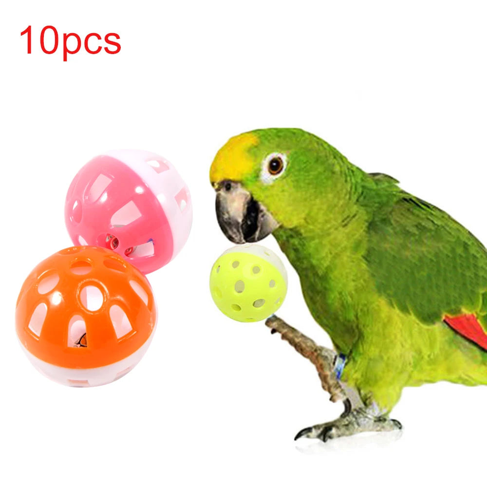 10Pcs Pet Parrot Toy Balls Fun Colored Hollow Bell Ball Bird Toy Parakeet Cockatiel Parrot Chew Cage Fun Toys Pet Bird Supplies