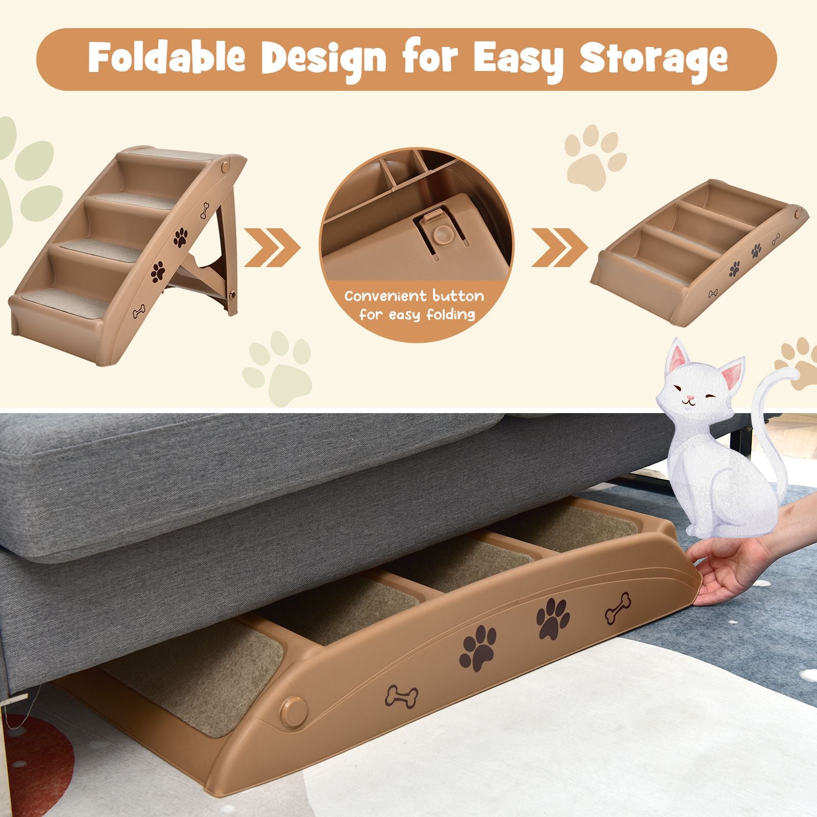 4-Step Pet Stairs with Non-Slip Foot Pads