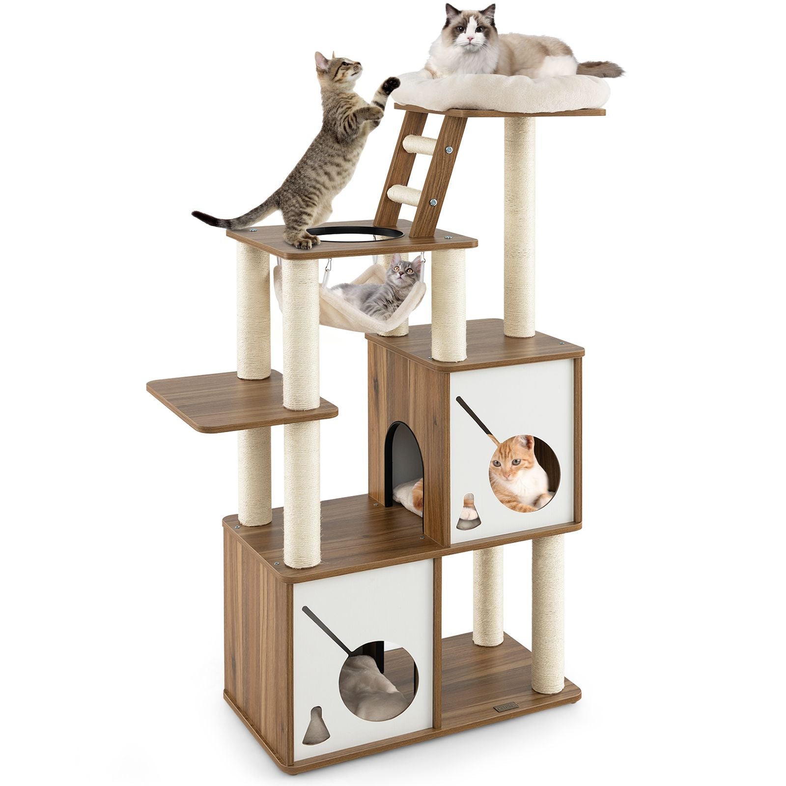 145Cm Cat Tree Tower Multi-Level with Scratching Posts and 2 Condos