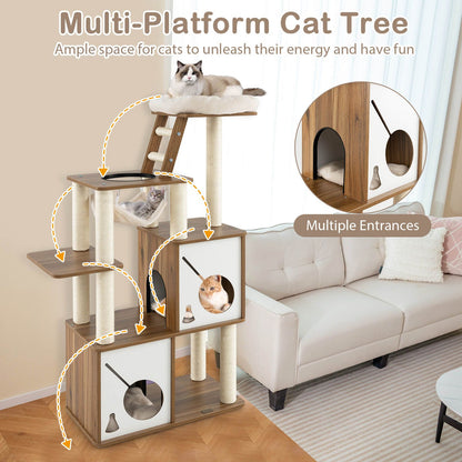 145Cm Cat Tree Tower Multi-Level with Scratching Posts and 2 Condos