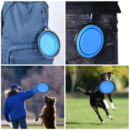 Collapsible Pet Silicone Dog Food Water Bowl Outdoor Camping Travel Portable Folding Supplies Dishes with Carabiner