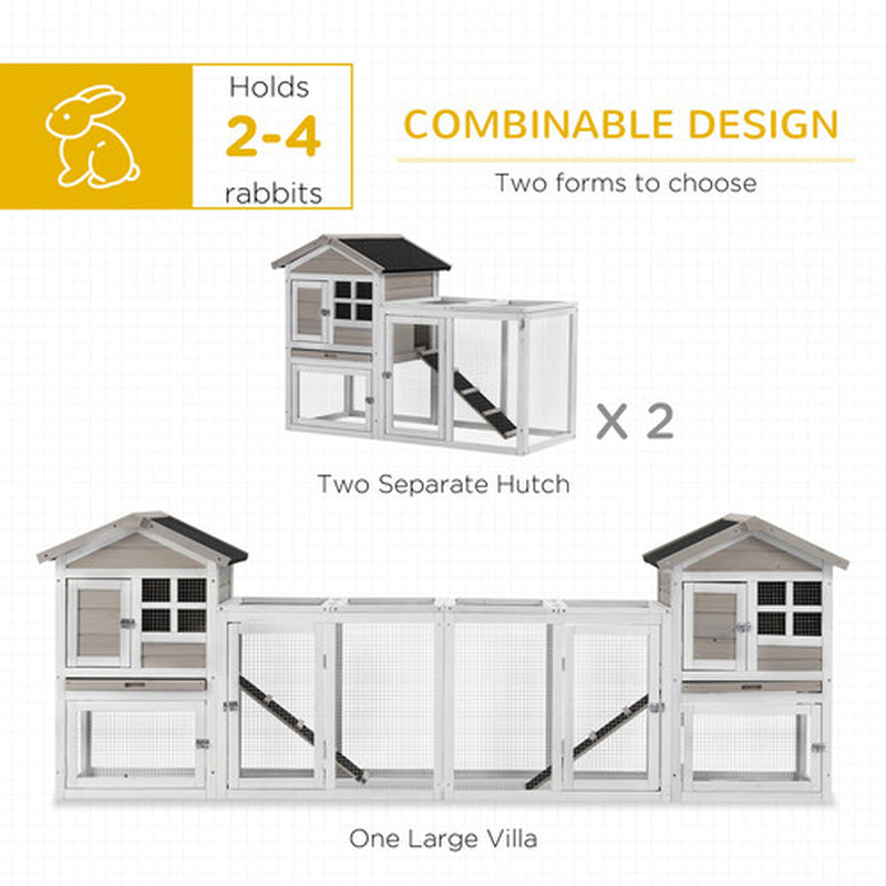 Pawhut 2-In-1 Rabbit Hutch W/ Double House, Run Box, Slide-Out Tray, Ramp